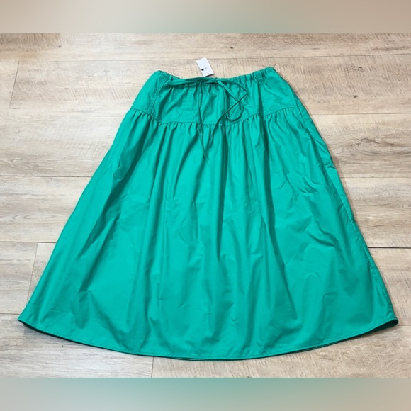 NWT Banana Republic Kelly Green Poplin Drop-waist Midi Skirt Size Small Petite - Picture 1 of 7